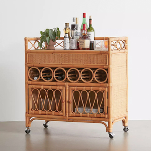 Best selling rattan barcart food trolleys high quality cane trolley mobile storage cart with wheels - Product Image 4