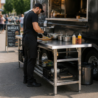 Vente en gros Établi plié Table de travail pliante en acier inoxydable avec étagère réglable pour l'extérieur, le restaurant, la cuisine et le garage
