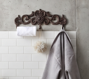 Vintage Cast Iron Wall <b>Hook</b> With Floral Design 4 <b>Hooks</b> Rust Resistant Metal Towel Rack <b>For</b> Home Decor Stylish Storage Solution - Product Image 3