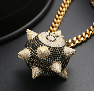 Collier pendentif marteau météore 8 boules en laiton plaqué or avec incrustation de zircon, bijoux chaîne unisexe style Hip Hop - Product Image 4