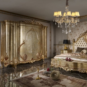 Luxury Baroque Gold Carved Bedroom Set Solid Mahogany King Bed 2 Nightstands <b>Wardrobe</b> Classic European Villa Furniture - Product Image 2