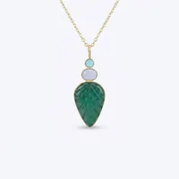 Collier pendentif en laiton plaqué or massif avec pierres précieuses sculptées en forme de feuille, jade vert, chalcédoine rose et aqua, pour femme, bijoux tendance