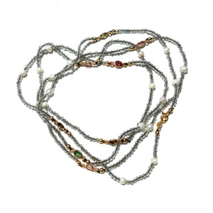 Collier long superposé en argent sterling plaqué or avec pierres précieuses de labradorite grise naturelle, perles d'eau douce et pierres précieuses multiples - Product Image 1