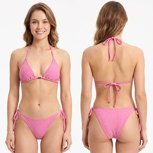 Conjunto de bikini triangular para mujer, sujetador halter sin aros con lazos, bragas de talle bajo con lazo lateral, conjunto de bikini sexy de dos piezas para mujer - Product Image 2