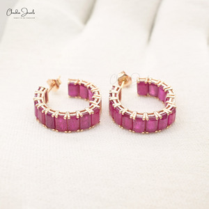 14K ของแข็งสีเหลืองทอง5X3MM มรกตตัดพลอยทับทิมห่วงต่างหูอัญมณีสีทองที่ดีงามเครื่องประดับของขวัญที่ดีจัดส่งรวดเร็วมาก - Product Image 4