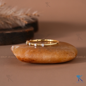 <b>Dainty</b> Spaced Lab Grown Round Brilliant Cut Yellow Solid Gold Wedding Band Station <b>Ring</b> Minimalist Fine Jewelry - Product Image 5