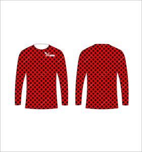 Maillot de sport personnalisé à manches longues, sublimation, imprimé pois rouges, respirant, haute performance, pour uniformes de sports d'équipe, vente en gros - Product Image 1