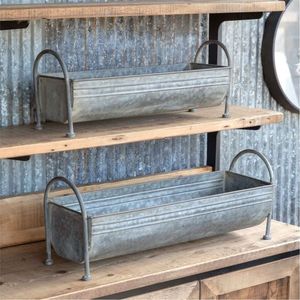 Galvanized Metal <b>Rectangular</b> Planter Box, Rustic Farmhouse Style <b>Flower</b> <b>Pot</b> with Handles for Home Garden Decor Wholesale Planter - Product Image 4