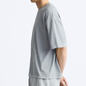 Men's Oversized Plain Cotton T-Shirt O-Neck <b>Short</b> Sleeve Casual Solid Color Loose Fit Jersey Knitted Top - Product Image 5
