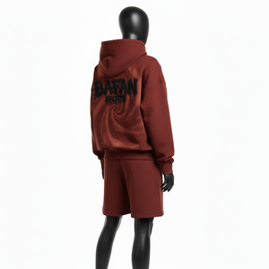 Ensemble court en molleton de coton premium 320 GSM pour femme, marron délavé, avec logo brodé sur le côté. - Product Image 5