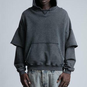 Sweat à capuche double couche pour homme, streetwear d'hiver haut de gamme, logo personnalisé |   Pull en molleton 100% coton épais 300g coupe-vent et écologique - Product Image 1