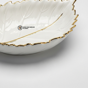 Plateau en céramique blanc à bord doré de qualité supérieure, plat décoratif de luxe pour bijoux, collations, décoration intérieure, vaisselle et centre de table - Product Image 4
