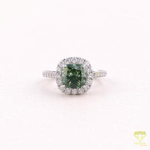 Bague de fiançailles vintage en argent sterling 925 avec diamant de laboratoire taille coussin vert et halo, bijou fin pour mariée, cadeau - Product Image 2