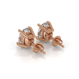 Clous d'oreilles classiques à quatre griffes avec diamants minimalistes pour femmes, solitaires ovales en diamant de laboratoire, en or rose 10k, 14k, 18k - Product Image 3