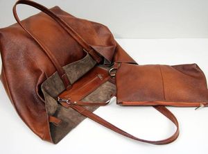 Solid Color Retro Tote <b>Bag</b> Soft Leather <b>Bag</b> with Pouch Large Capacity Shoulder <b>Bag</b> - Product Image 2