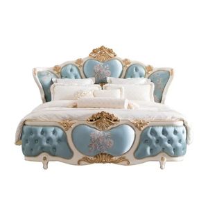 Juego de Dormitorio Moderno y Clásico de Lujo en Blanco y Azul, Cama Tapizada, Muebles Elegantes para Hotel o Villa, ¡Oferta! - Product Image 6