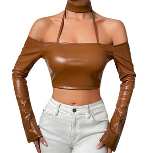 Top de Mujer sin Mangas de Piel Sintética, Blusa de Moda Ajustada, Estilo Urbano para Fiesta, Atuendo de PU para Damas - Product Image 1