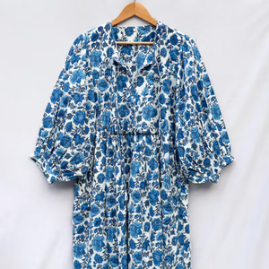 Hermoso vestido floral de algodón con estampado a mano, vestido para uso casual, vestido con estampado a mano. - Product Image 2
