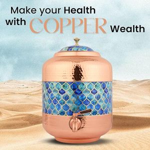 Distributeur d'eau en cuivre avec motif mosaïque bleu et robinet pour usage domestique - Product Image 4