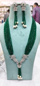 Indian Traditional multi layer Long <b>Necklace</b> <b>Set</b> with Matching Earrings <b>Silver</b> Plated Bridal Wedding Jewellery <b>Set</b> - Product Image 2