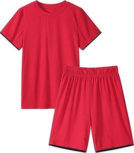 Conjunto deportivo de 2 piezas para hombre, transpirable, de punto, formal, liso, con camiseta y pantalones cortos de malla holgada para niños - Product Image 1