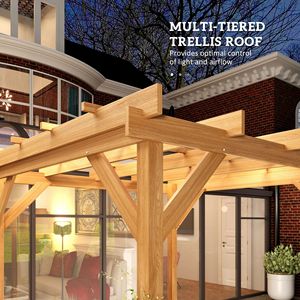 Pergola en bois brun foncé 6,6 x 6,6 m pour extérieur, structure stable, gazebo et treillis pour plantes grimpantes - Product Image 5