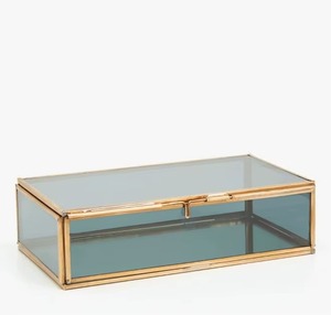 กล่องเก็บเครื่องประดับแก้วดีไซน์หรูหราพร้อมกรอบสีทอง กล่องโชว์เครื่องประดับแก้วทันสมัยพร้อมกรอบโลหะ - Product Image 3