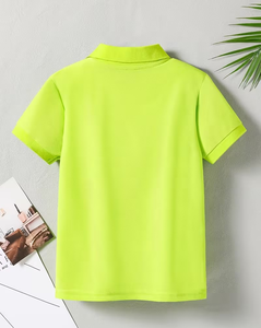 Lime Green Eco-Friendly Breathable Short Sleeve Polo Shirt Solid Color Pique Knit Polyester/Cotton Casual Design for Boys - Product Image 2
