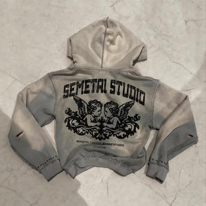 Sweat-shirts à capuche oversize noirs style streetwear, effet délavé, couleur unie, pour l'hiver - Product Image 3