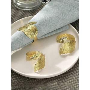 Élégants anneaux de serviette en feuille d'or, boucles de serviette en métal en forme de couronne de laurier pour mariage, banquet, décoration de table d'hôtel, vente en gros - Product Image 2