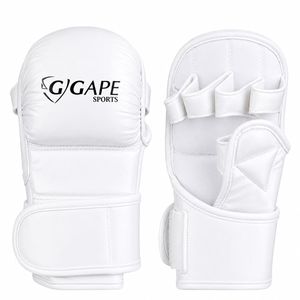 Custom MMA Sparring <b>Gloves</b> PU Leather Open Palm Training Kick Boxing Daily Use Martial Arts Grappling Equipment Pure White Shock - Product Image 1