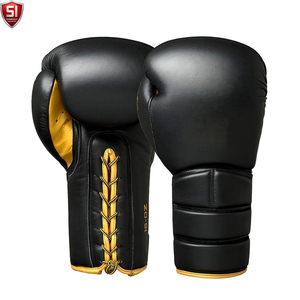 SUMROOS SI-BG-1992 Boxing Gloves Black Gold Cowhide <b>Leather</b> 16-Oz Durable Protective Comfortable Adjustable <b>Wrist</b> <b>Strap</b> Training - Product Image 1