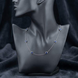 Collar de Zafiro Azul con Cadena Minimalista de Plata de Ley 925, Elegante Collar con Gema Redonda Engastada en Bisel para Mujer - Product Image 6