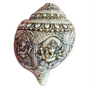 Panchamukhi Ganesh, Concha Marina Tallada de 5 Cabezas, Decoración Artesanal, Arte Budista Religioso de Marfil, Técnica Cruda, Estilo Animal Cruzado - Product Image 2