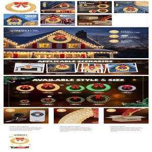 60in Pre-Lit LED Outdoor Christmas Wreath Decoration 400-Light Metal Holiday Decor for Home Exterior Garden Gold/Red Bow - Product Image 2