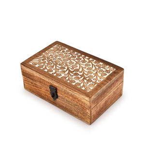 Designer Wooden Hand Carved Storage <b>Box</b> With Lid For Jewelry <b>Keepsake</b> Or Vanity Rustic Wooden <b>Box</b> For Homedecor Festival Gifting - Product Image 4