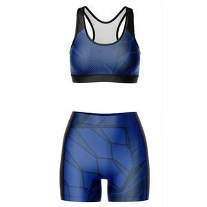 Conjunto de yoga sin costuras acanalado liso para mujer, al por mayor y personalizado, con shorts levanta glúteos y sujetador deportivo, 2 piezas, moda de gimnasio con cintura. - Product Image 1