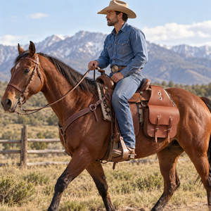 Sac de selle pour cheval en cuir artisanal |   Pochette de rangement équestre western avec sangles robustes et boucles pour équipement de randonnée, de ranch et accessoires - Product Image 3