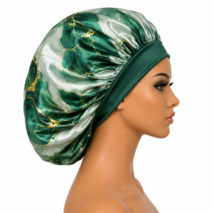 Bonnet de nuit en satin vert marbré pour femme, ajustable, élastique, pour usage domestique, 56-58 cm, style tendance - Product Image 6