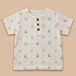 Organic Muslin Short Sleeve Henley T-Shirt Jogger <b>Set</b> <b>Cot</b> Candy Printed Little Sailor Romper for Baby 18-24 Months Summer - Product Image 2