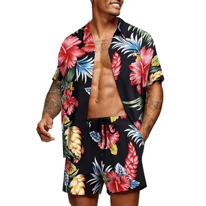 Ensemble chemise hawaïenne florale deux pièces pour homme, nouveau style d'été, personnalisé, en microfibre respirante à manches courtes, vente en gros - Product Image 5