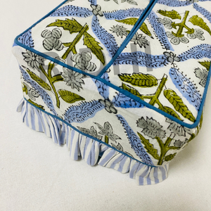 Ridhi Classic Eco-friendly Rectangle <b>Floral</b> Coastal Blue Ruffle Tissue <b>Box</b> Cover Napkin Holder Sleeve Facial Decorative for Home - Product Image 3