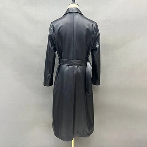 Disponible en stock, gabardina clásica de cuero auténtico para mujer, abrigo largo a la moda para mujer, prendas de vestir exteriores de piel de oveja auténtica - Product Image 5