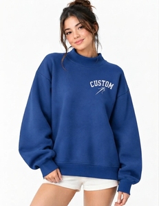 Sweat-shirt à col montant ample et respirant pour femme, coupe décontractée, épaules tombantes, personnalisable, idéal pour le quotidien - Product Image 1