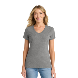 Camiseta de Cuello en V para Mujer de Alta Calidad, Mezcla de Algodón y Poliéster, Manga Corta Informal, Fabricante de Etiqueta Privada con Impresión Personalizada - Product Image 1