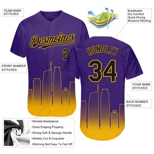 Custom Women's <b>Baseball</b> Jersey Purple Gold Gradient City Print Sublimated Moisture Wicking Short Sleeve Fitted V-Neck Adult - Product Image 3