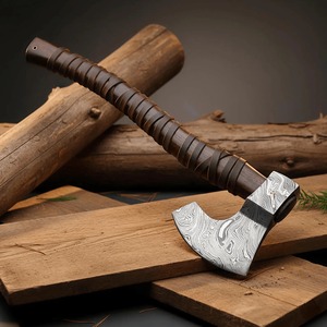 ขวานตัดไม้ทำมือพร้อมใบมีดเหล็กดามัสกัสและด้ามไม้สำหรับตัดต้นไม้ - Product Image 5