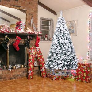 8 FT Unlit Artificial Christmas Pine Tree 1300 Branch Tips Snow Flocked Hinged Tree Stand Sturdy Christmas Tree Accessories - Product Image 6