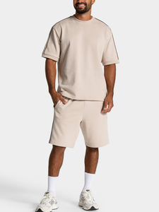 Pantalones Cortos Deportivos para Hombre al por Mayor, Color Azul Azur con Líneas en Contraste, Felpa de Algodón Grueso, Transpirables, con Logotipo Personalizado, OEM y ODM - Product Image 5
