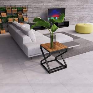 Mesa de Centro Contemporánea con Tapa de Metal Resistente y Marco Geométrico de Metal Negro, Estilo Moderno para Sala de Estar o Dormitorio - Product Image 2